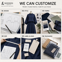 Ensemble deux pièces bleu marine modeste, chemise légère boutonnée et jupe longue, tenue décontractée et confortable, personnalisable OEM ODM