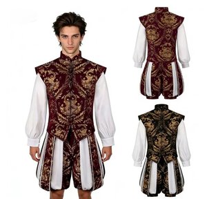 Nouveau Costume de Roi Médiéval d'Angleterre du XVIIe Siècle, Halloween Renaissance, Cosplay de Prince <span class=keywords><strong>Elizabeth</strong></span> Tudor, Gilet Brodé de Luxe et Pantalon Citrouille - Product Image 1