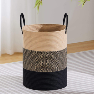 Cesto de Ropa Grande de Cuerda de Algodón Tejida, Contenedor de Almacenamiento Jumbo de 58L con Asas Reforzadas, Organizador de Juguetes para Guardería en Negro y Gris - Product Image 5