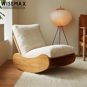 WISEMAX FURNITURE Japandi, mecedora de madera maciza de roble, sillón de ocio con tapicería de tela de peluche extraíble para uso doméstico