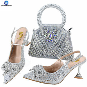 Sinya новый продукт Роскошный Королевский синий итальянский Женский комплект из туфель и сумок с кристаллами для африканских женщин - Product Image 4