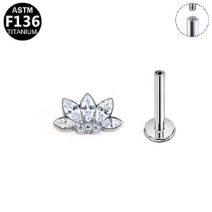 Piercing de nez en titane avec fleur et améthyste sertie, bijou pour femme - Product Image 5