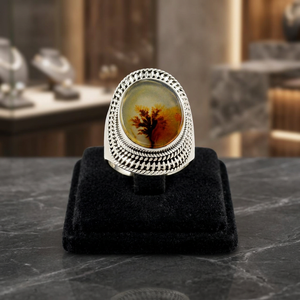 925 Sterling <b>Silver</b> Dendritic Agate Oval Handmade <b>Boho</b> Statement <b>Ring</b> Wedding Customizable Jewelry Unique Gift for Her - Product Image 3