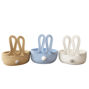 Cotton Rope Woven <b>Storage</b> <b>Basket</b> Round Rabbit Shape For Desk Living Room Key Remote Control Organizer 100% Cotton - Product Image 3
