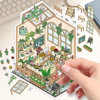 Autocollants PET isométriques pour scène de boutique, mini-découpes de décorations pour journal, artisanat et décoration, thèmes boulangerie, bateau pirate, maison végétale