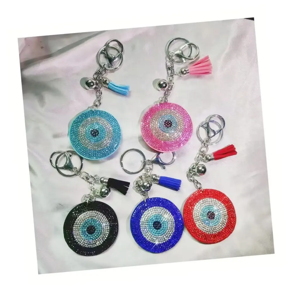 Gros voiture sac pendentif accessoires rond bleu diamant cristal mauvais yeux gland porte-clés Bling mauvais yeux strass porte-clés