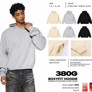 Sudadera con capucha de color sólido de 380g para hombre, de algodón puro, estilo americano informal, para otoño e invierno. - Product Image 1