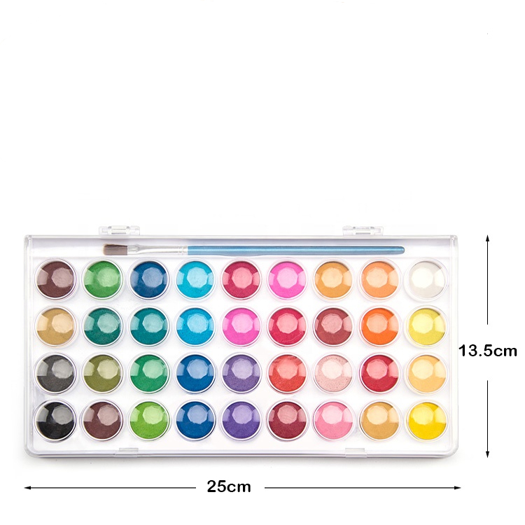 Round Shape Solid Pigment Custom 36 Colors Watercolor Cake Set with 1 Pcs Paint Brush