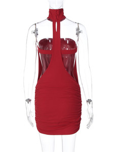 <span class=keywords><strong>Vestido</strong></span> Mini Rojo Sexy para el Día <span class=keywords><strong>de</strong></span> San Valentín, <span class=keywords><strong>Vestido</strong></span> Corto con Hombros Descubiertos, <span class=keywords><strong>Vestido</strong></span> Ajustado con Aberturas y Fruncido para <span class=keywords><strong>Mujer</strong></span>, <span class=keywords><strong>Vestido</strong></span> sin Mangas con Cuello Alto para Salir <span class=keywords><strong>de</strong></span> <span class=keywords><strong>Fiesta</strong></span> - Product Image 5