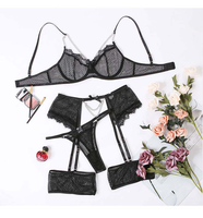 Ensemble de lingerie sexy pour femmes, tissé, ajouré, respirant, fin, 3 pièces