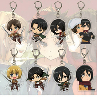 Dessin animé imprimé Q Version attaque Titan Anime figurines pendentif porte-clés UV imprimé acrylique Cosplay bijoux pour amis cadeau