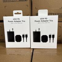 Chargeur Super Rapide 65W Trio 3 Ports PD+PD+USB Adaptateur Rapide USB-C pour Samsung Galaxy S26 S25 S24 Ultra S23 S22 S21 S20 Note20