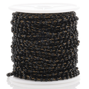 Chaîne à perles facettées noires en acier inoxydable plaqué or 18 carats, matériau de décoration pour bijoux DIY - Product Image 1