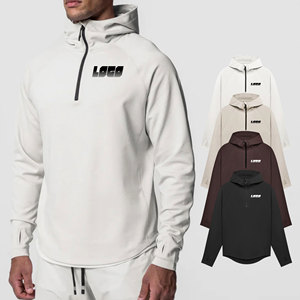 Oem Sports Activewear Men'S Long Sleeves High-Necked Half Zip Hooded Top Fitness Workout Custom Gym Shirt Hoodie With Thumb Hole
