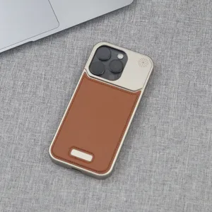 维托皮革金属框架手机外壳适用于iPhone 13 14 15 Pro Max磁性铝香味手机外壳适用于iPhone 13 14 15