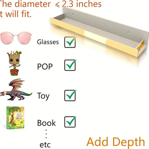 4 Pack 15 Inch Modern <strong>Gold</strong> Floating <strong>Shelves</strong> Acrylic <strong>Wall</strong> <strong>Shelves</strong> for Sunglasses Essential Oil Picture Ledge Display Toy Storage - Product Image 3