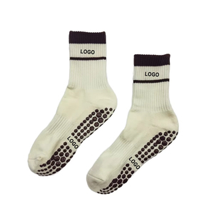 Women's Mid-Calf Non-Slip Yoga <b>Socks</b> – Silicone Crew Grip for Indoor Fitness Pilates – Knitted with Logo on Body – Spring - Product Image 1
