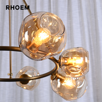Lustre Rond en Verre Transparent RHOEM, Lustre en Verre pour Salon, Villa, Décoration d'Éclairage de Luxe, Lampe Suspendue pour la Maison