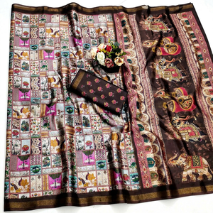 ผ้าไหมดำโดลา ซารี ตัดเย็บขนาด 6.3 พร้อมผ้าสำหรับตัดเสื้อ - Product Image 1