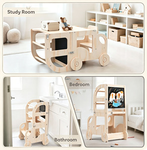 Wooden Torre De Aprendizaje Lernturm Kids Foldable Toddler Montessori Inspired <b>Folding</b> <b>Step</b> <b>Stool</b> Learning Tower for Kids - Product Image 2