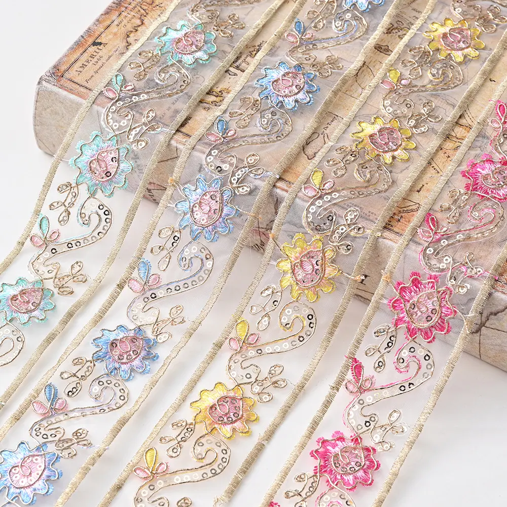 Vintage Ethnic Flower Embroidery Ribbon Lace Trim Fabric Sewing Diy Clothes Accessories
