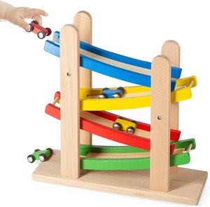 Wooden Car Ramps Race 4 Level Toy Car Ramp Race Track Toddler Race Car Ramp
