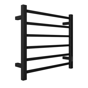 Calentador de toallas eléctrico de 6 barras, negro mate, de pared, con enchufe, para baño, con temporizador, para hoteles - Product Image 2