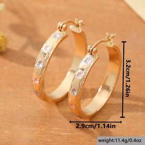 X001034742 Pendientes de Aro Grandes y Gruesos de Moda, Chapados en Oro y Cobre, con Borde Ondulado Geométrico, Multicolores, Tricolor, para Uso Diario, para Mujer - Product Image 3