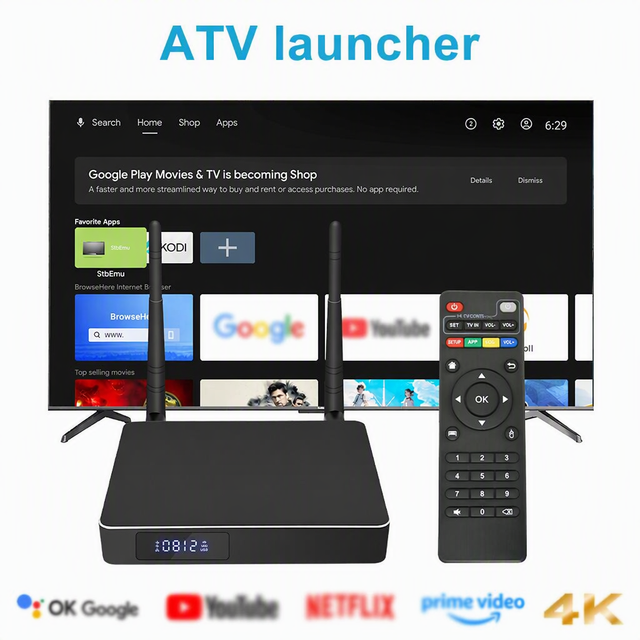 Factory OEM Amlogic S905X4 ATV Launcher TV Box Android 11 Quad Core 4K 32GB 5G Dual-Band WiFi