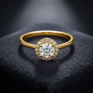 Anillo de compromiso clásico de lujo con moissanita de corte redondo, piedra de nacimiento de abril, con engaste pavé y chapado en oro para mujer - Product Image 3