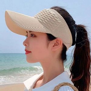 Hotsale Summer Elastic Knitted Sun Visor Women's Large Brim Striped Casual Breathable Comfort Sport Hat Outdoor Sun Protection - Product Image 6