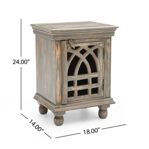 Comodino in Legno Grigio Antico con Anta Intagliata e Vano Portaoggetti per Camera da Letto - Product Image 2