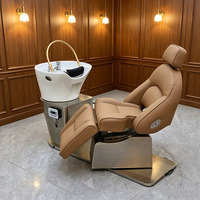 Fauteuil de lavage électrique inclinable, station de lavage de cheveux de luxe en acier inoxydable avec spa capillaire pour salon et barbier