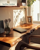 Bureau flottant en bois massif de style rustique moderne |   Bureau d'ordinateur mural multifonctionnel artistique à bord naturel avec étagère pour bureau et étudiant