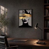 Art mural abstrait de visage de femme, noir, or, gris, impression encadrée, cadre en aluminium noir mat, décoration pour salon, chambre, bureau, hôtel