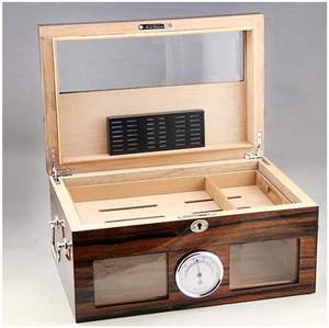 Boîte à cigares <span class=keywords><strong>électronique</strong></span> en bois de cèdre avec couvercle en verre et humidificateur, boîtes à cigares portables personnalisées en gros - Product Image 1