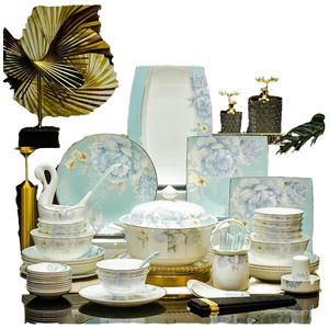 Classic Design High-End Gold Applique Sustainable Plant Dishwasher Safe Ceramic Dinnerware <b>Sets</b> Exquisite Bone China Porcelain - Product Image 4