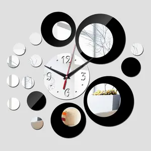 Drop shipping 3D creative silent mirror wall mounted clock