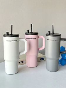 <b>Coffee</b> Car Tumbler 720ml Stainless Steel <b>Double</b> <b>Wall</b> Vacuum Travel <b>Cup</b> with Handle and Straw Lid - Product Image 6