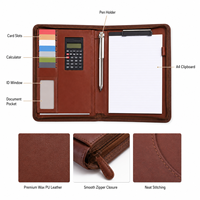 Portafolio de Cuero A4 con Cierre y Asa, Calculadora, Portapapeles, Bolsa de Documentos de PU Encerado Premium para Reuniones, con Logotipo Personalizado