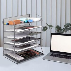 Screws Free Design Metal Mesh 6 Tier Desktop Paper Tray Organizer Desktop <b>File</b> Organizer Desk Document Letter Tray - Product Image 5