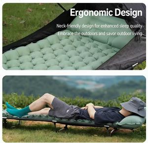 Matelas <span class=keywords><strong>de</strong></span> couchage gonflable léger avec <span class=keywords><strong>pompe</strong></span> à pied portable, connectable, imperméable pour le camping et les pique-niques - Product Image 4