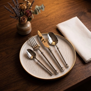 Juego de Cubiertos de Acero Inoxidable con Decoración de Cuentas, Cuchillo, Tenedor, Cuchara, Cuchara de Té, Pulido Espejo, para Hogar, Banquete, Restaurante, <span class=keywords><strong>Cena</strong></span> - Product Image 1
