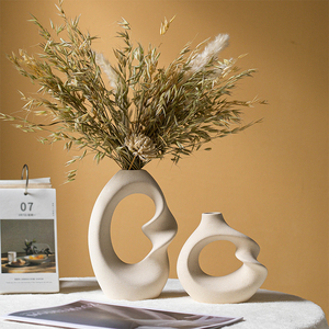 Vases en céramique avec herbe de la pampa séchée naturelle, style campagne française, pour décoration moderne de la maison, bouquet, base antidérapante, pour mariage - Product Image 2