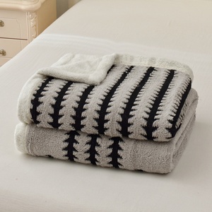 Grey Black Stripe Sherpa Throw <b>Blanket</b> 200x230cm Soft Fluffy <b>Warm</b> Sofa Bed Throw, 3 Sizes Available Poland Stock - Product Image 4