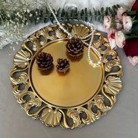 Assiette de Présentation de Luxe 13 Pouces en Plastique PP Durable et Écologique, Personnalisable, Or et Argent, pour la Maison, les Hôtels, les Fêtes et les Mariages