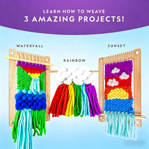 Kit de tissage artisanal en bois - Fil et 3 motifs amusants pour un tissage facile, ensemble de tissage pour enfants avec métier à <span class=keywords><strong>tisser</strong></span> - Product Image 4