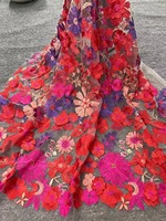 Nueva Tela de Organza con Bordado de Flores en 3D, Colorida y Vibrante, con Diseño de Puntos y Rayas, Tejida y Elástica, para Vestidos de Niña