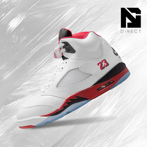Chaussures de basket-ball Air Jordan 5 Retro 'Fire Red' 2025, blanches, rouges, noires, à tige haute, à lacets, en cuir véritable, baskets de sport pour hommes - Product Image 1