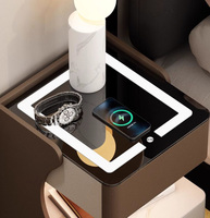 Mesita de Noche Inteligente Popular con Cajones, Almacenamiento Delgado para Dormitorio, Mesita de Noche de Madera de Diseño Moderno y Lujoso con Cargador